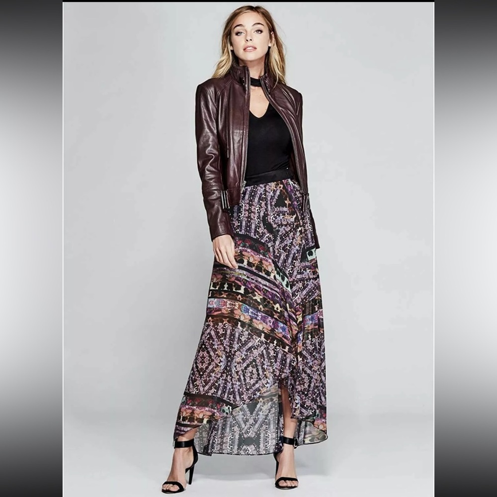 Marciano Guess chiffon maxi skirt mixed‎ print sz large L boho whimsigoth - Picture 5 of 16